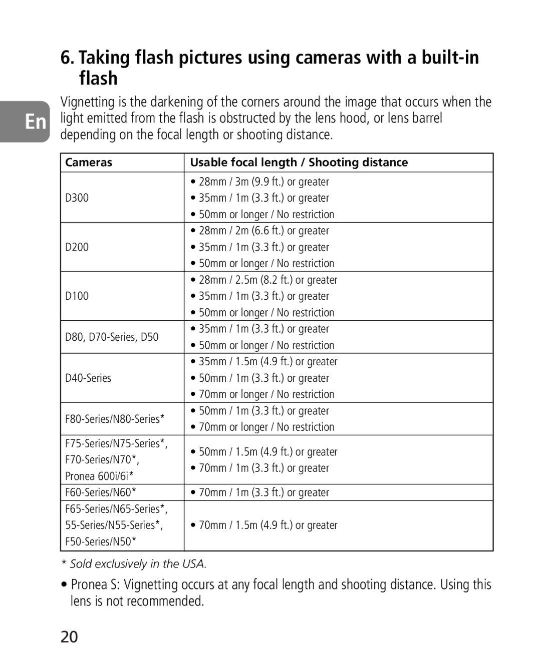 Nikon 2164 Taking flash pictures using cameras with a built-in flash, Depending on the focal length or shooting distance 