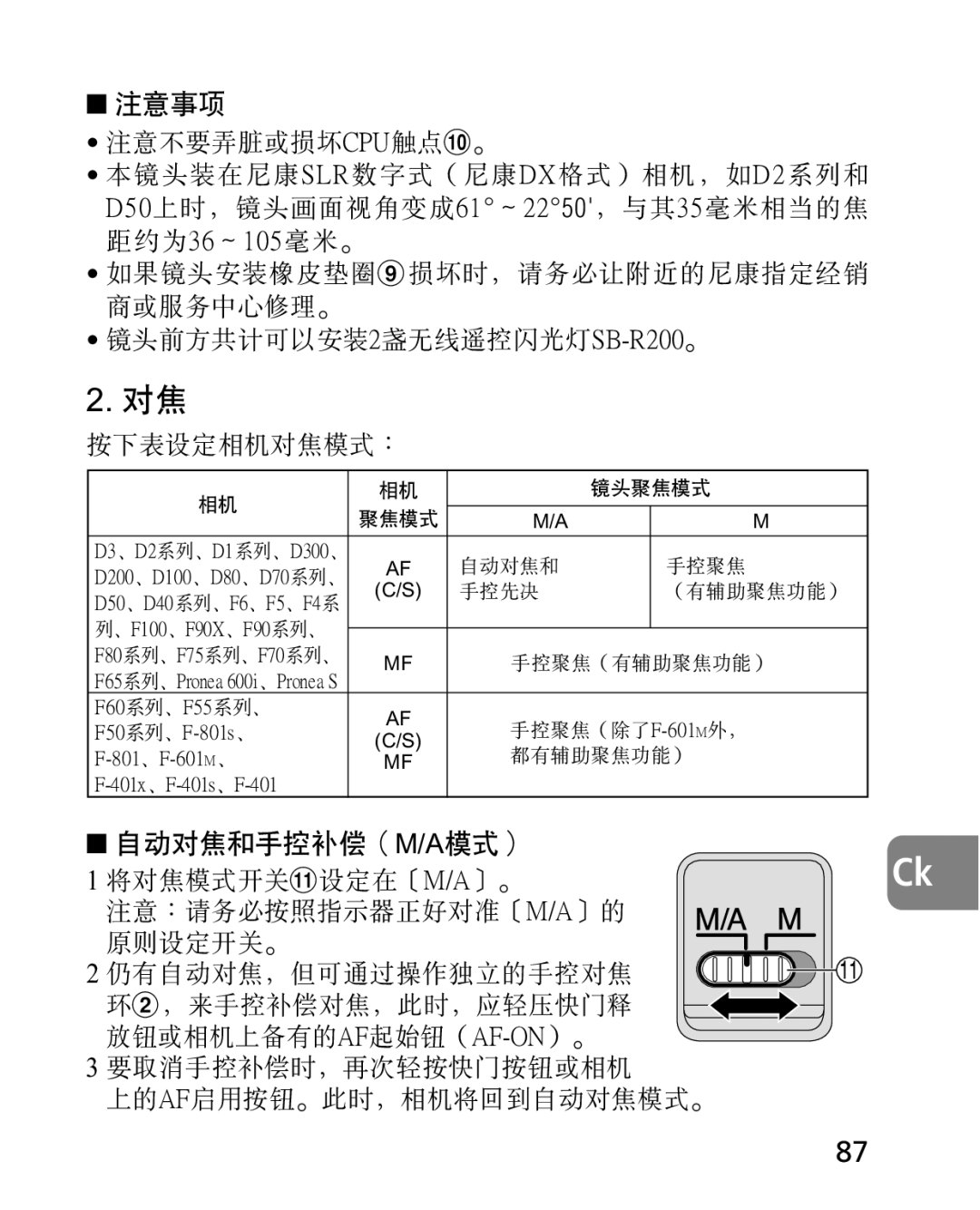 Nikon 2164 instruction manual 鏡頭聚焦模式 