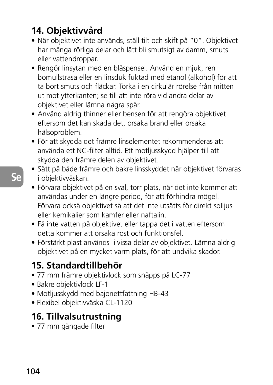 Nikon 2174 user manual Tillvalsutrustning 