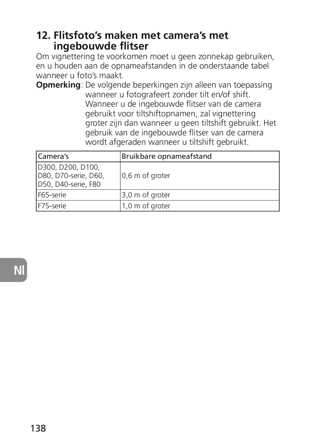 Nikon 2174 user manual Flitsfoto’s maken met camera’s met ingebouwde flitser, 138 