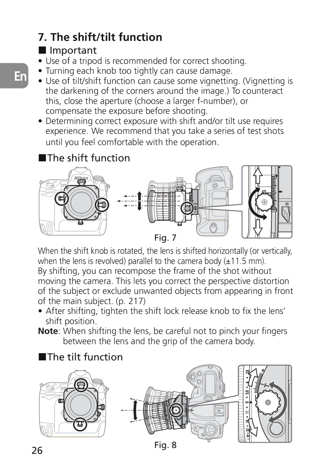 Nikon 2174 user manual Shift/tilt function, Shift function, Tilt function 