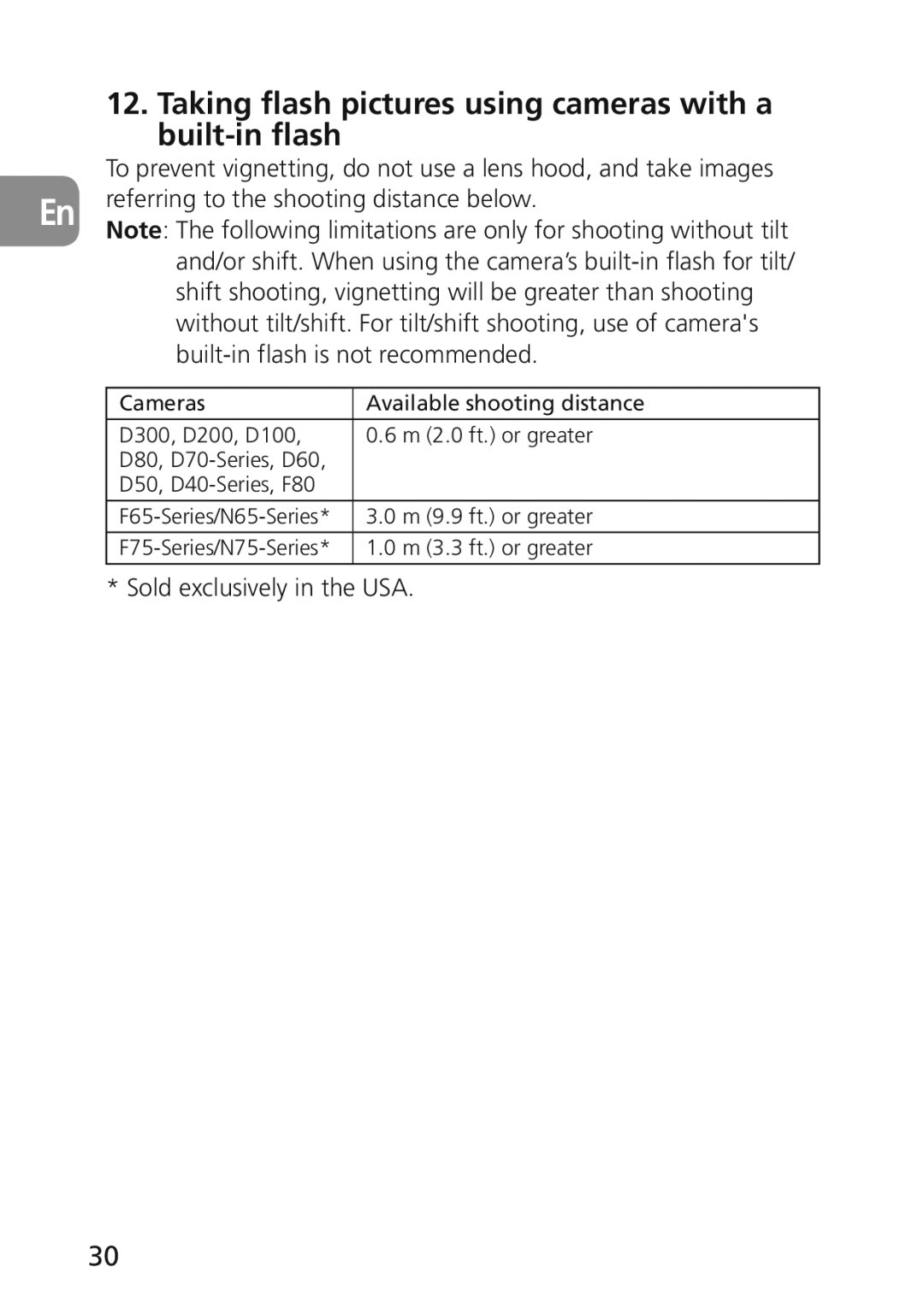 Nikon 2174 user manual Taking flash pictures using cameras with a built-in flash, Sold exclusively in the USA 