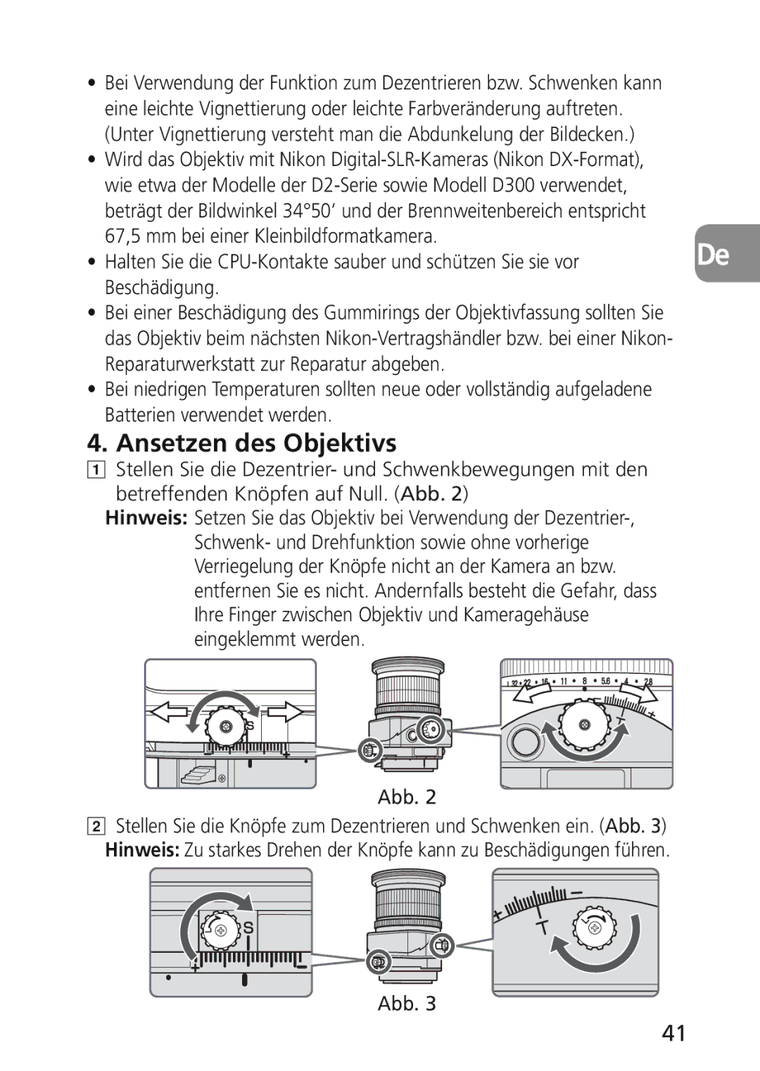 Nikon 2174 user manual Ansetzen des Objektivs, Abb 