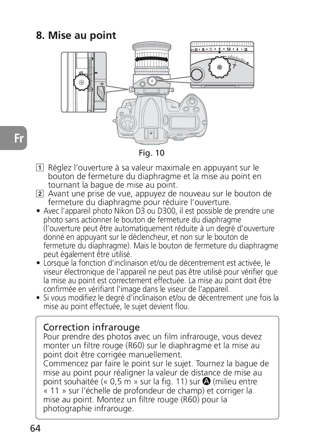 Nikon 2174 user manual Mise au point, Correction infrarouge 