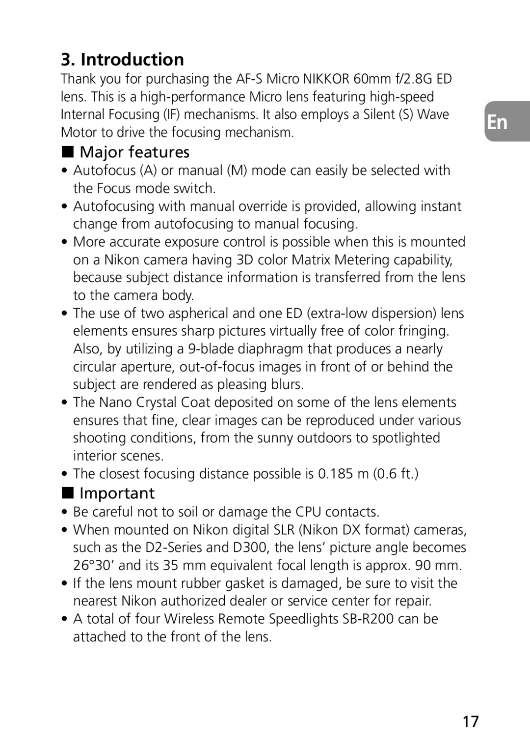 Nikon 1987, 2177 user manual Introduction, Major features 