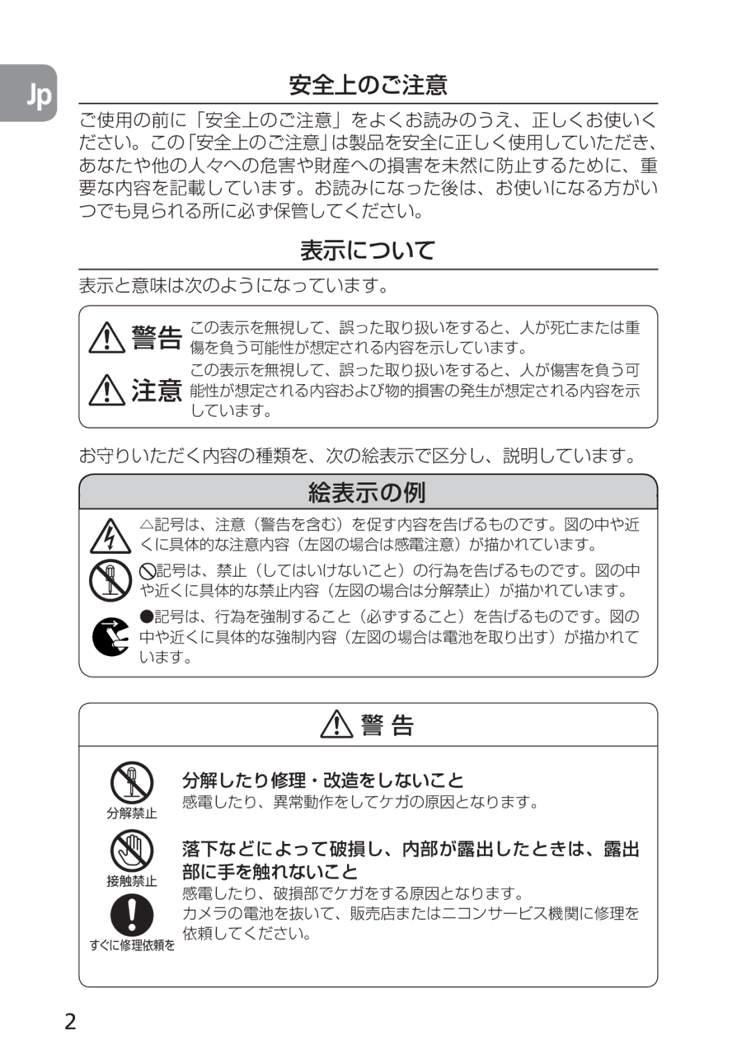 Nikon 2177, 1987 user manual 安全上のご注意 