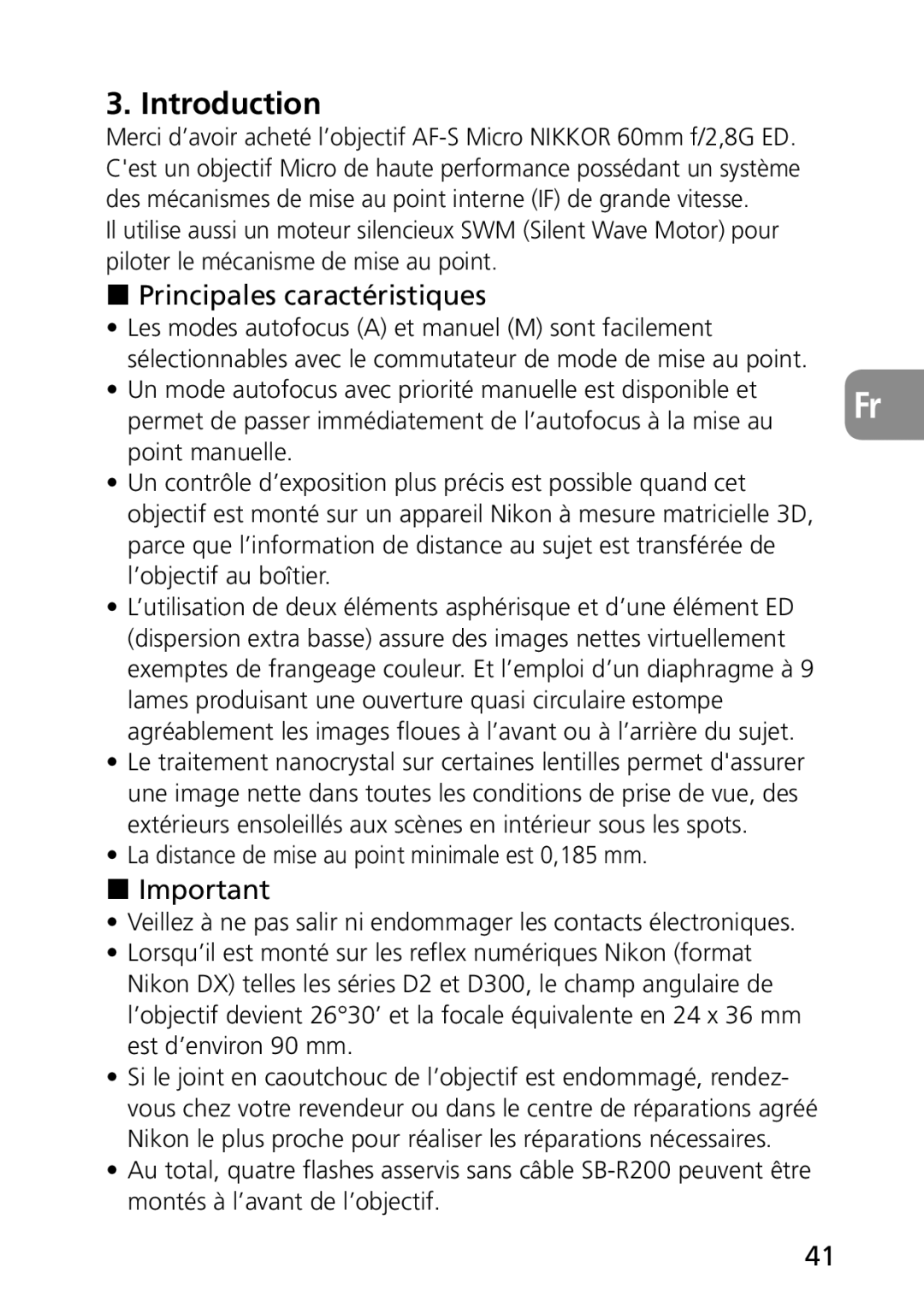 Nikon 1987, 2177 user manual Introduction, Principales caractéristiques 