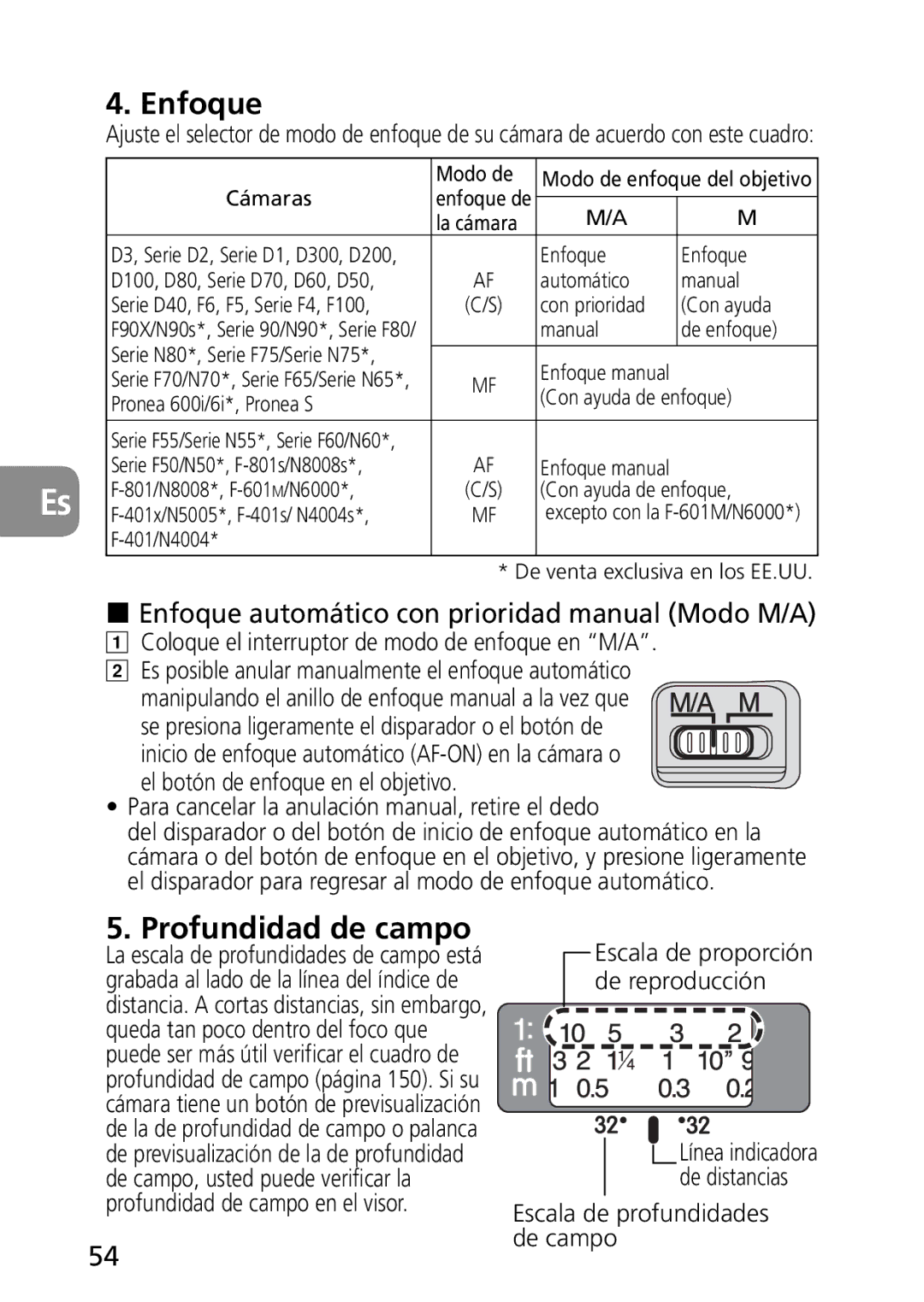 Nikon 2177, 1987 user manual Profundidad de campo, Enfoque automático con prioridad manual Modo M/A 