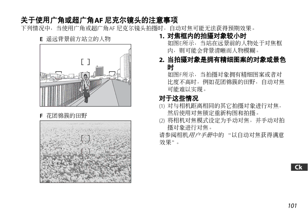 Nikon 2178 user manual 关于使用广角或超广角 Af 尼克尔镜头的注意事项 