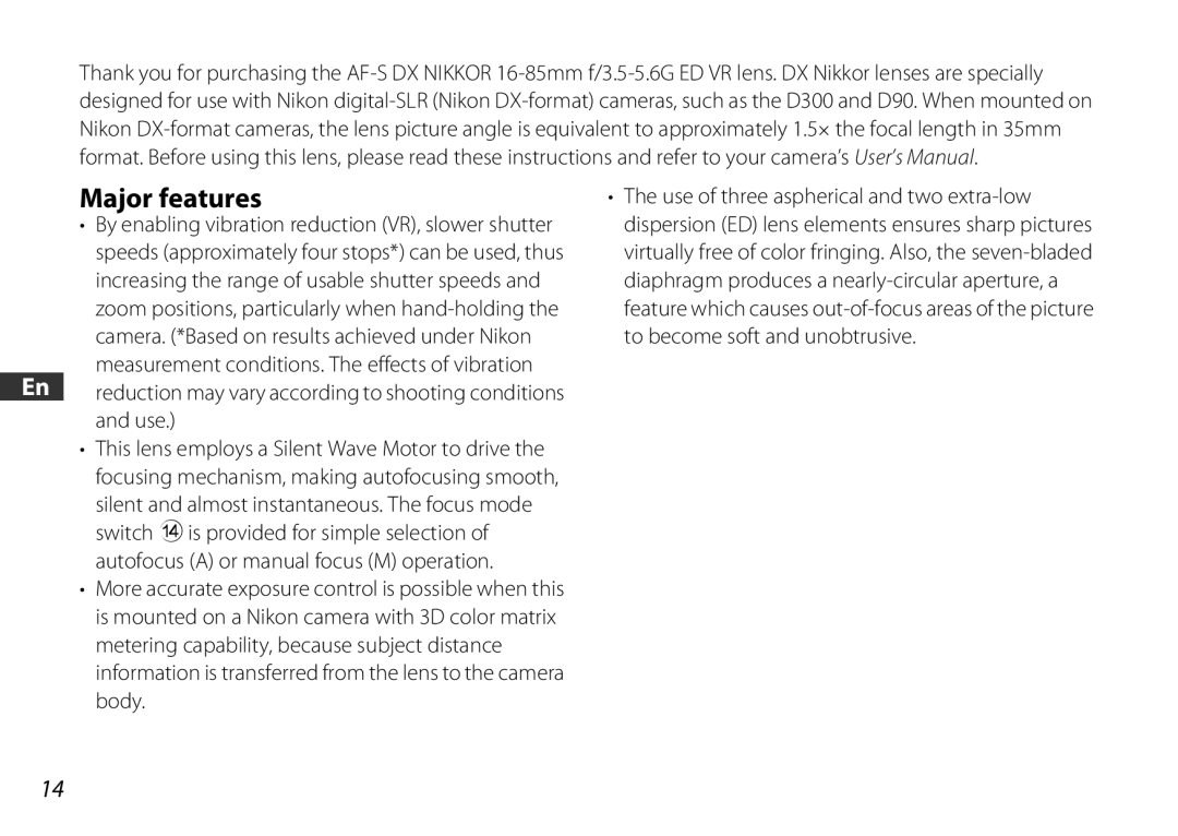 Nikon 2178 user manual Major features 