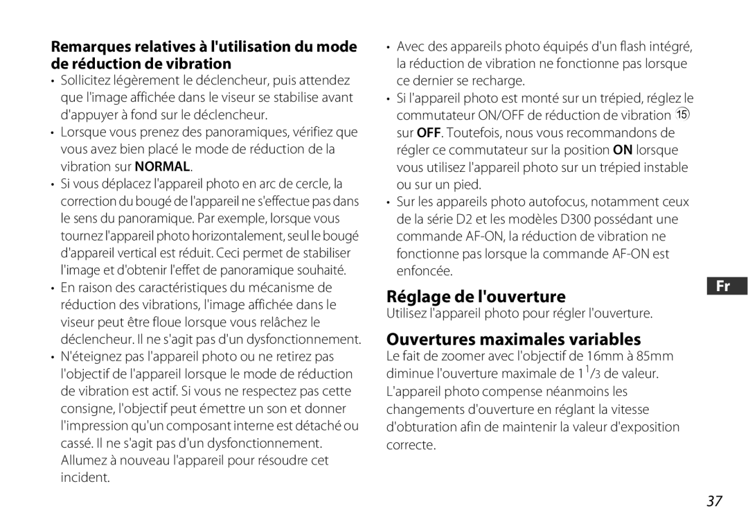 Nikon 2178 user manual Ouvertures maximales variables, Utilisez lappareil photo pour régler louverture 