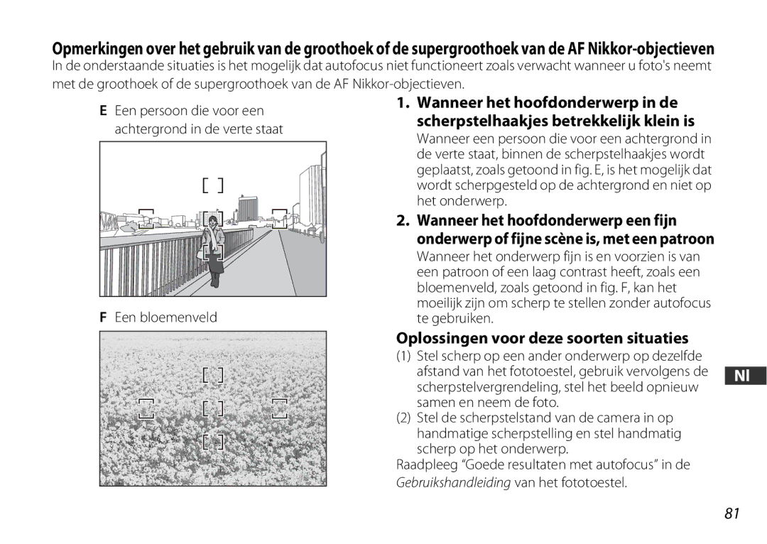 Nikon 2178 Oplossingen voor deze soorten situaties, Een bloemenveld, Stel scherp op een ander onderwerp op dezelfde 