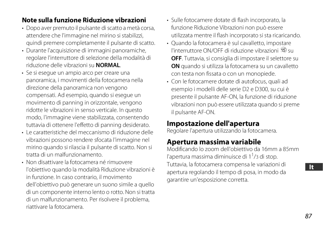 Nikon 2178 user manual Impostazione dellapertura, Apertura massima variabile, Regolare lapertura utilizzando la fotocamera 