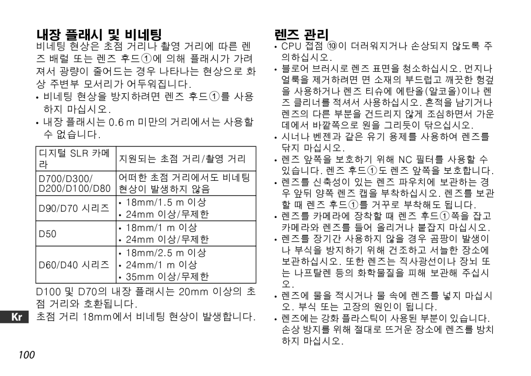 Nikon 2179 user manual 내장 플래시 및 비네팅 