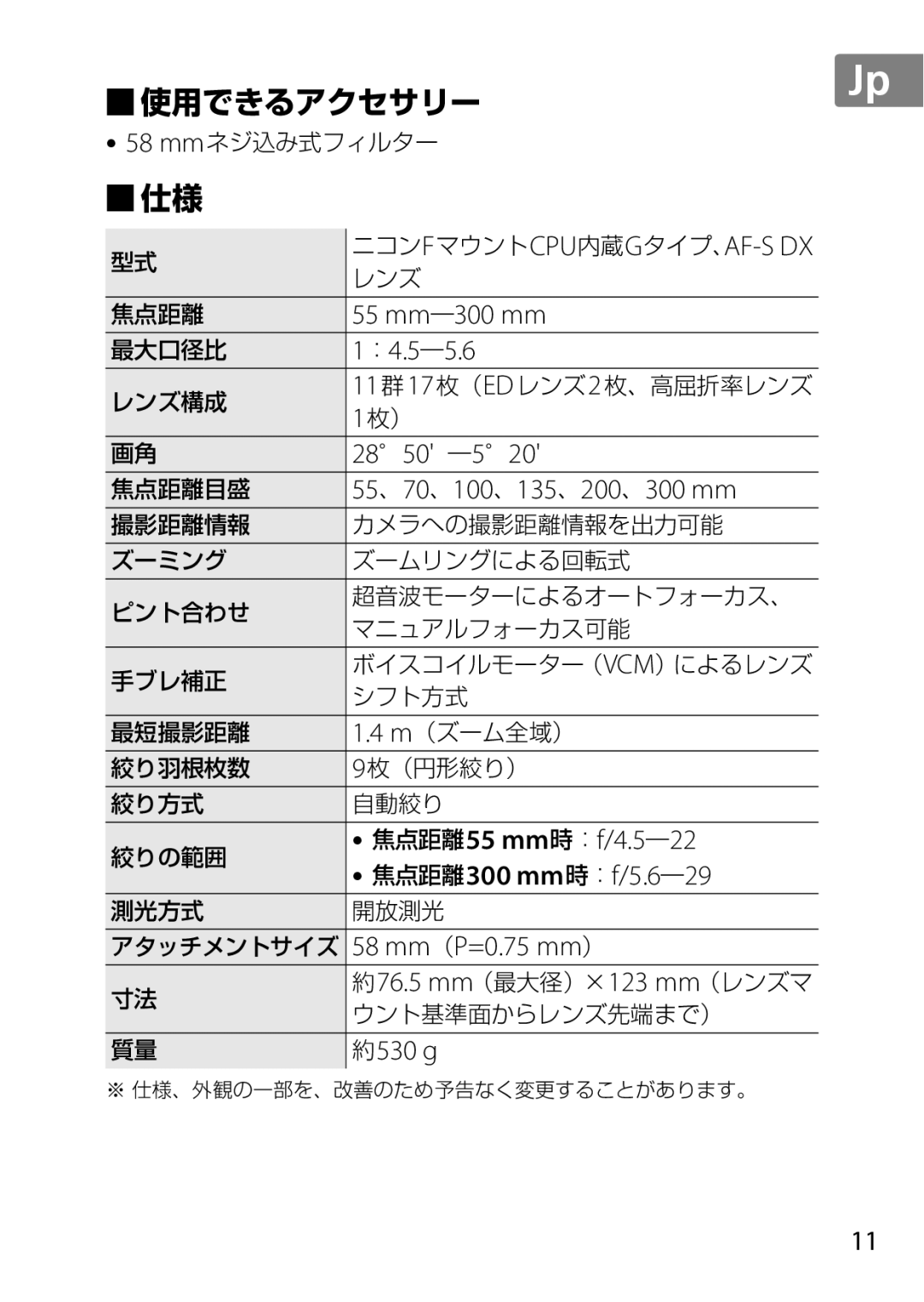 Nikon 2197B, 2179B, 55-300 user manual 使用できるアクセサリー 