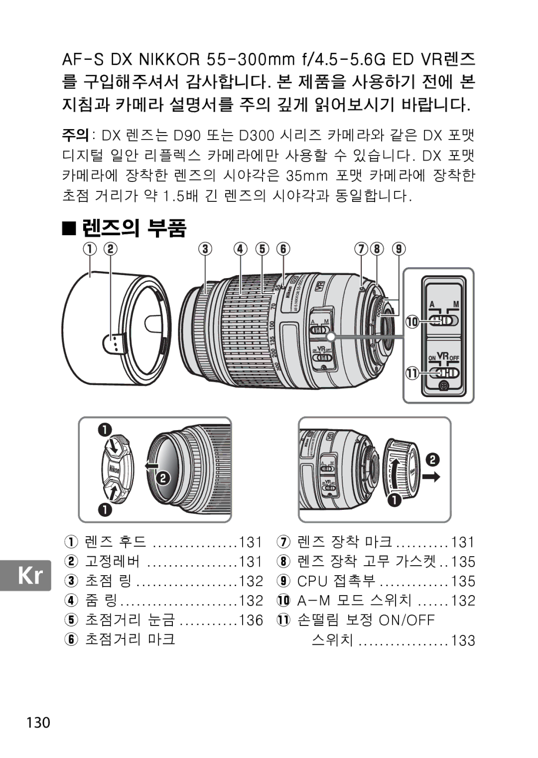 Nikon 2179B, 55-300, 2197B user manual 렌즈의 부품 