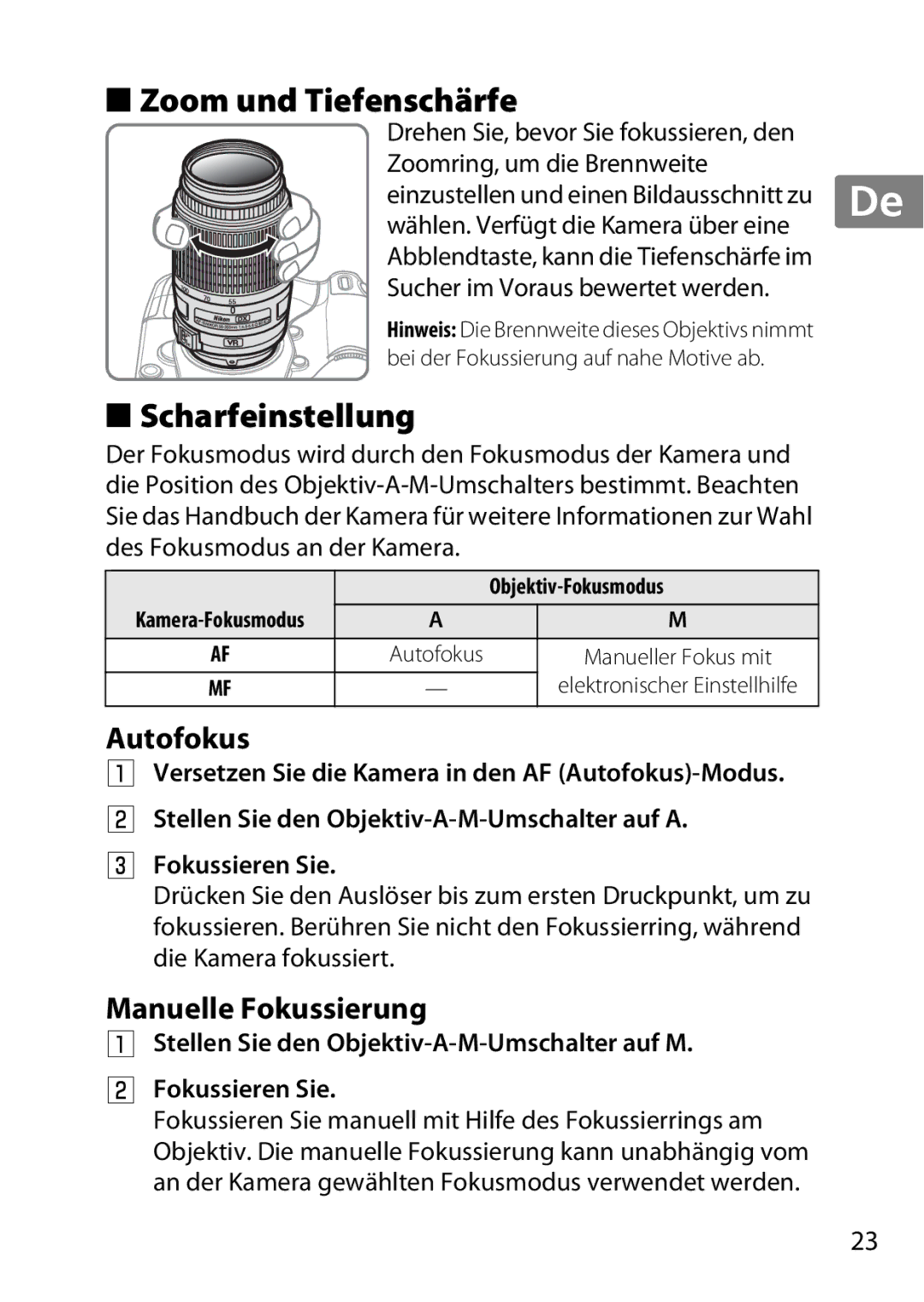 Nikon 2197B, 2179B, 55-300 Zoom und Tiefenschärfe, Scharfeinstellung, Autofokus, Manuelle Fokussierung, Fokussieren Sie 