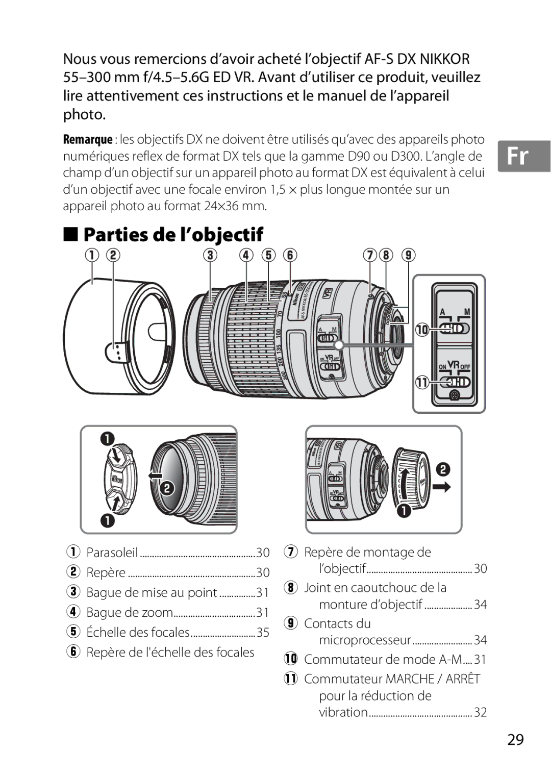 Nikon 55-300, 2179B, 2197B user manual Parties de l’objectif 