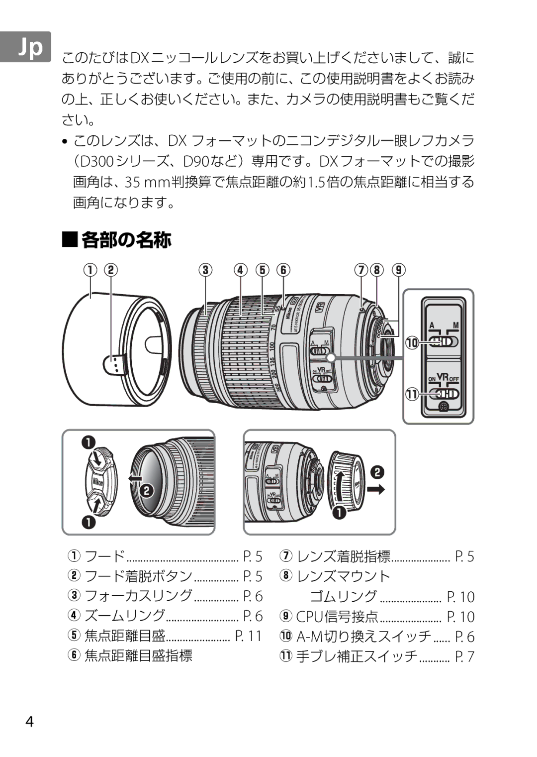 Nikon 2179B, 55-300, 2197B user manual 各部の名称 