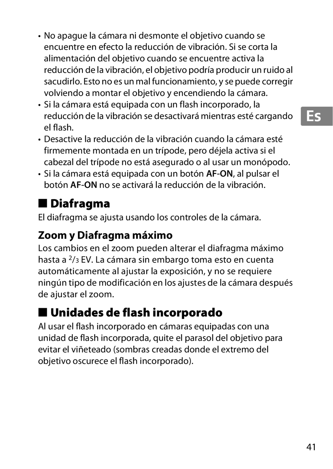 Nikon 55-300, 2179B, 2197B user manual Unidades de flash incorporado, Zoom y Diafragma máximo 