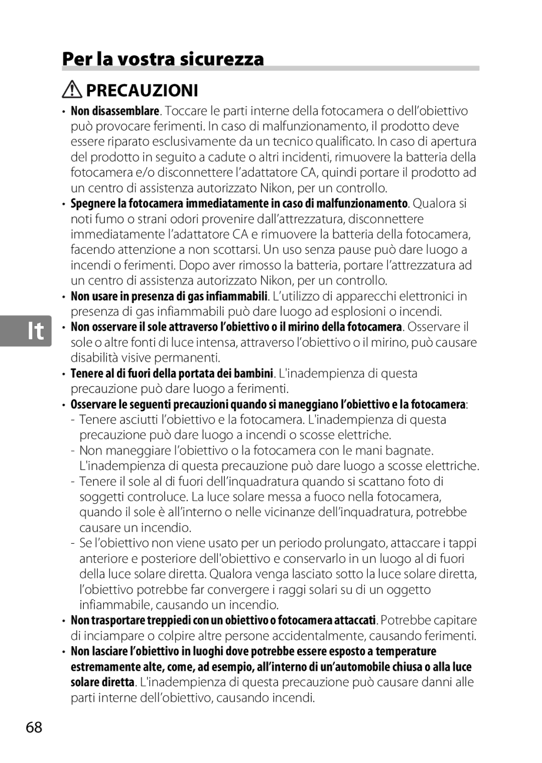 Nikon 2179B, 55-300, 2197B user manual Per la vostra sicurezza, Precauzioni 