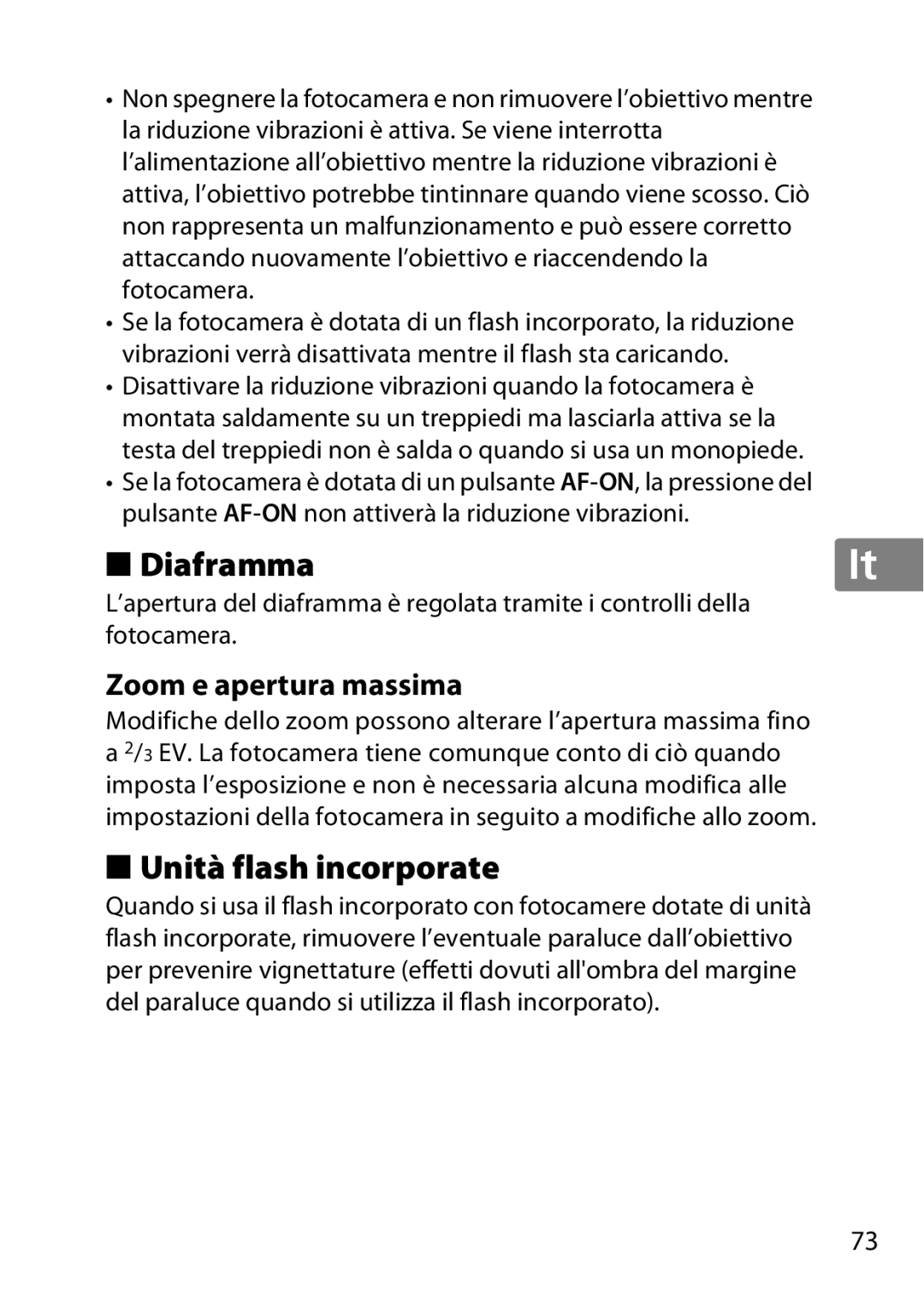 Nikon 55-300, 2179B, 2197B user manual Diaframma, Unità flash incorporate, Zoom e apertura massima 