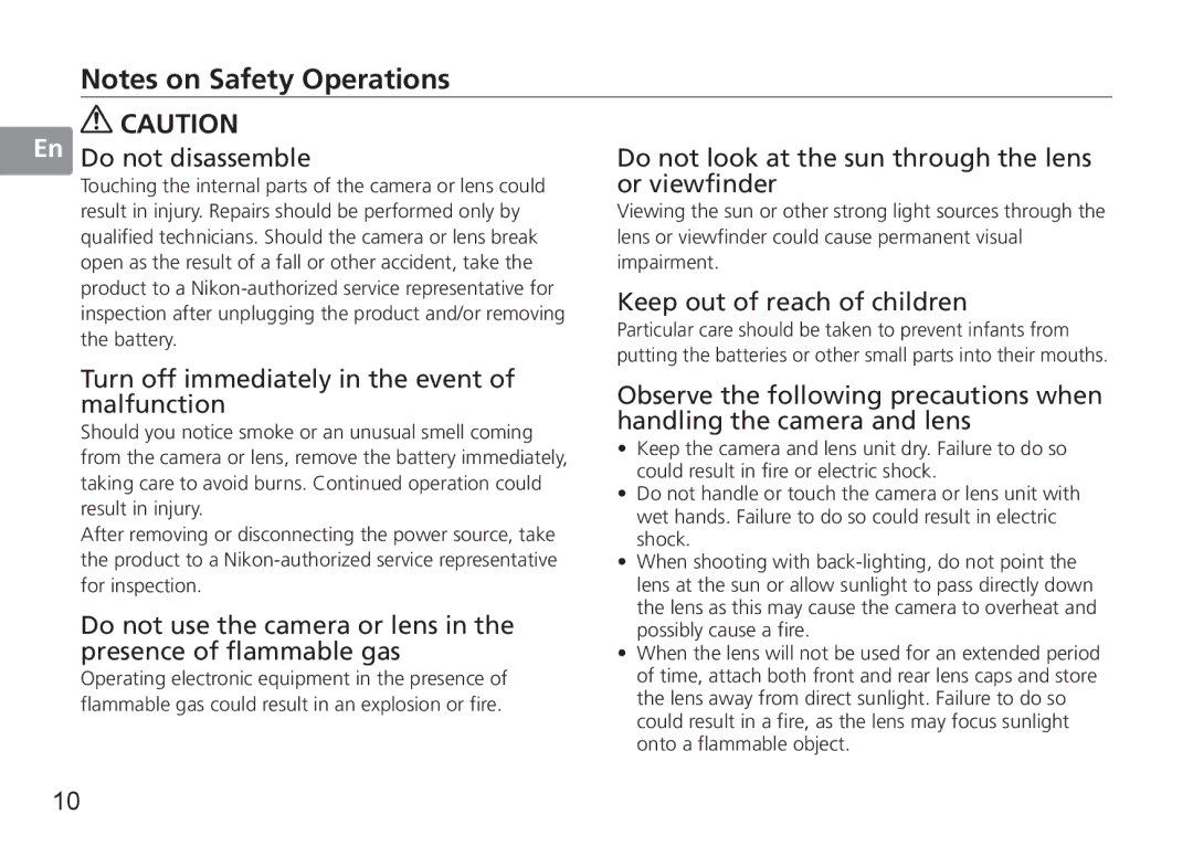 Nikon 1902 Touching the internal parts of the camera or lens could, Result in injury. Repairs should be performed only by 