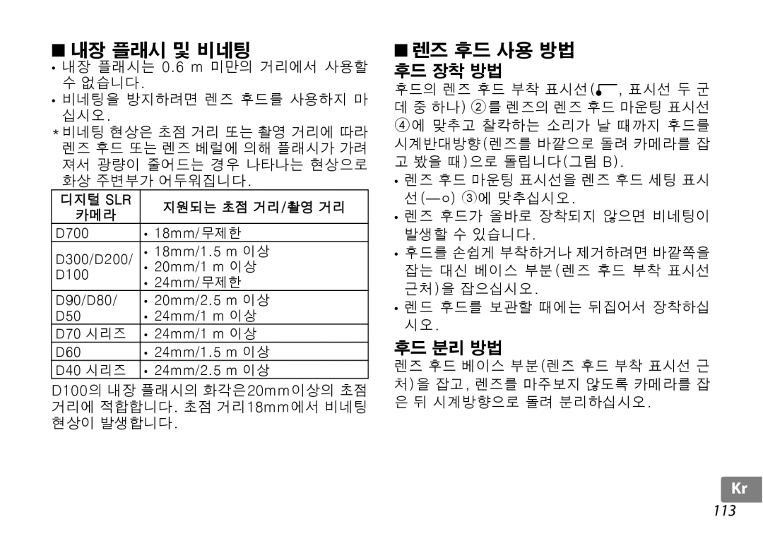 Nikon 2181 user manual 내장 플래시 및 비네팅 