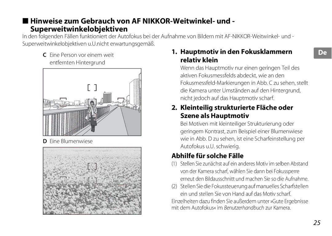 Nikon 2181 Hauptmotiv in den Fokusklammern Relativ klein, Kleinteilig strukturierte Fläche oder Szene als Hauptmotiv 