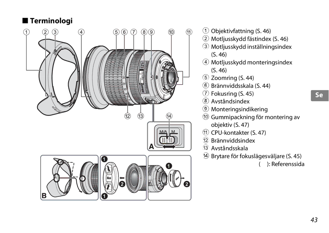 Nikon 2181 user manual Terminologi, Brytare för fokuslägesväljare S Referenssida 