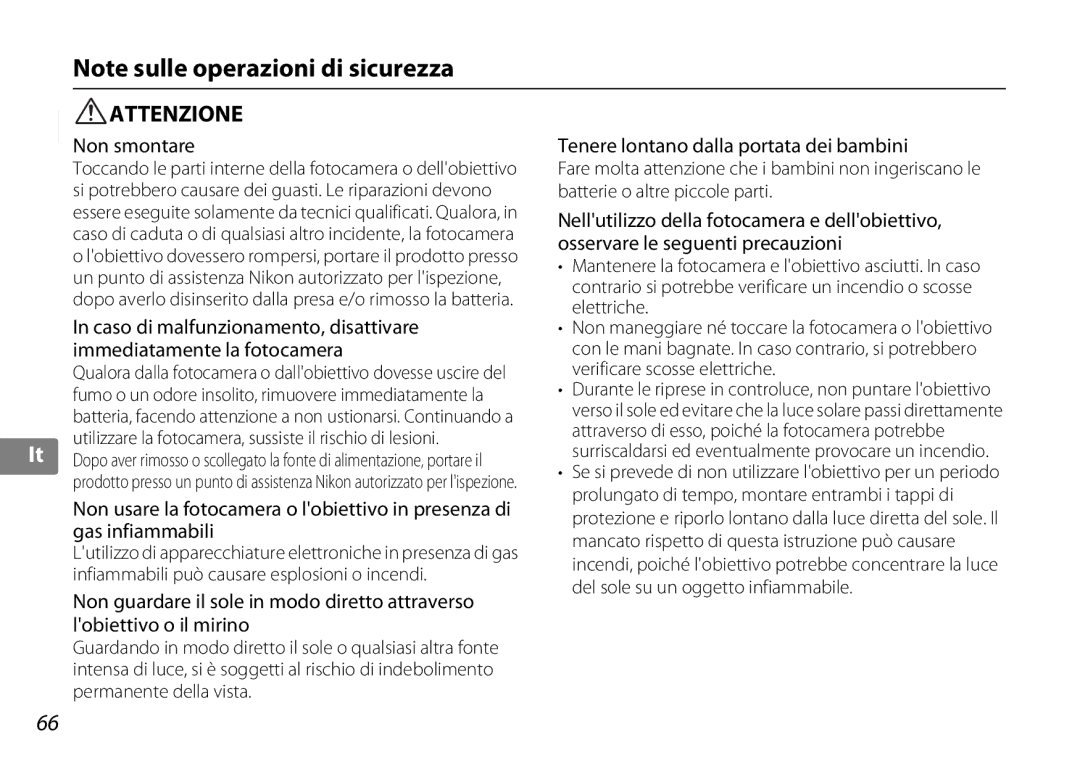 Nikon 2181 user manual Non smontare, Tenere lontano dalla portata dei bambini 