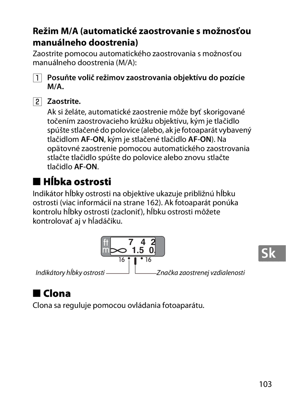 Nikon 2183B, 50mmf18G, 50mmf/1.8G, 2199B, 2214 user manual Hĺbka ostrosti, Clona sa reguluje pomocou ovládania fotoaparátu 