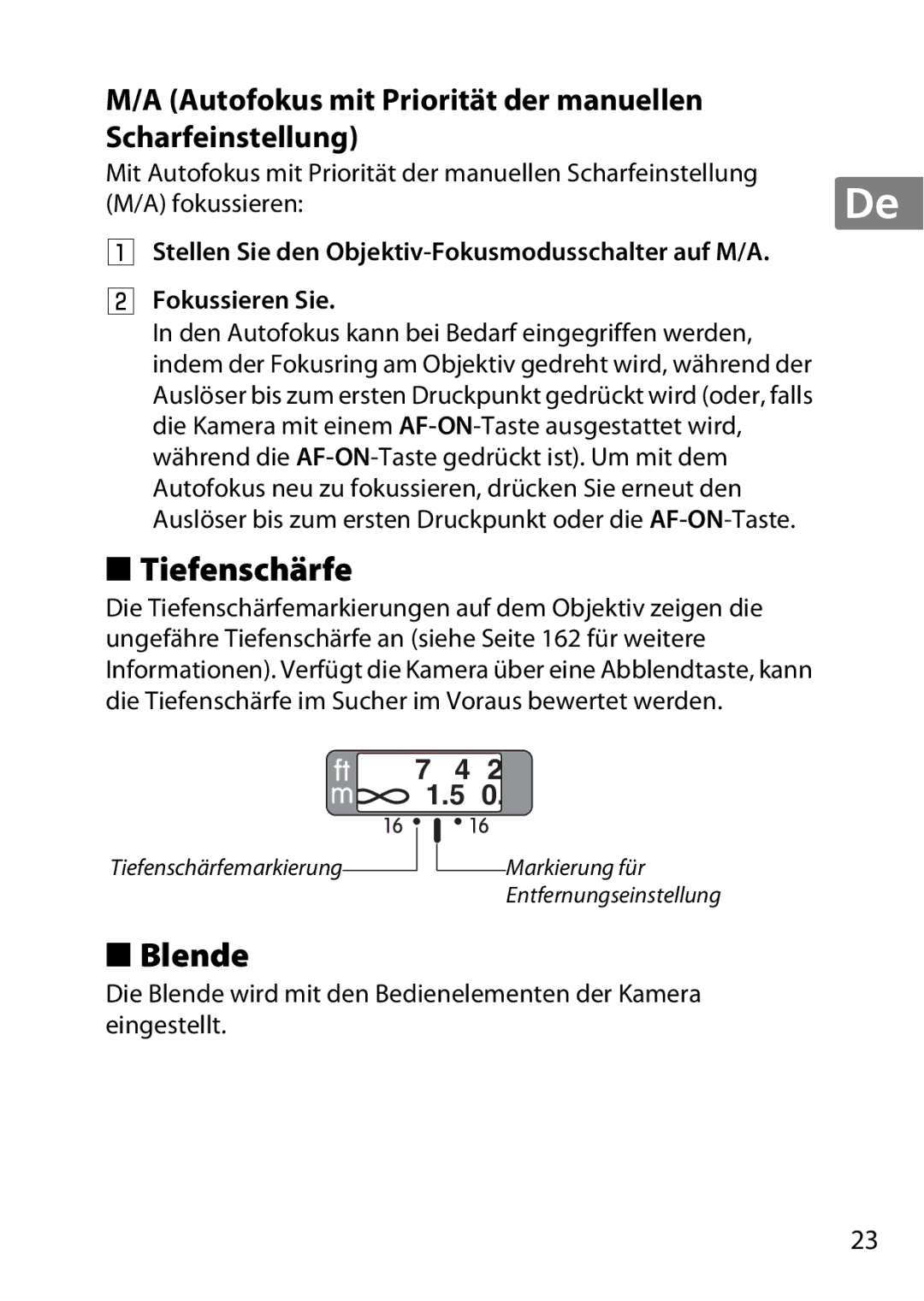 Nikon 2214, 2183B, 50mmf18G, 50mmf/1.8G, 2199B Tiefenschärfe, Blende, Autofokus mit Priorität der manuellen Scharfeinstellung 