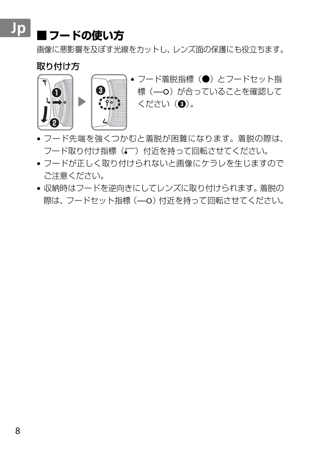 Nikon 50mmf18G, 2183B, 50mmf/1.8G, 2199B, 2214 user manual フードの使い方 