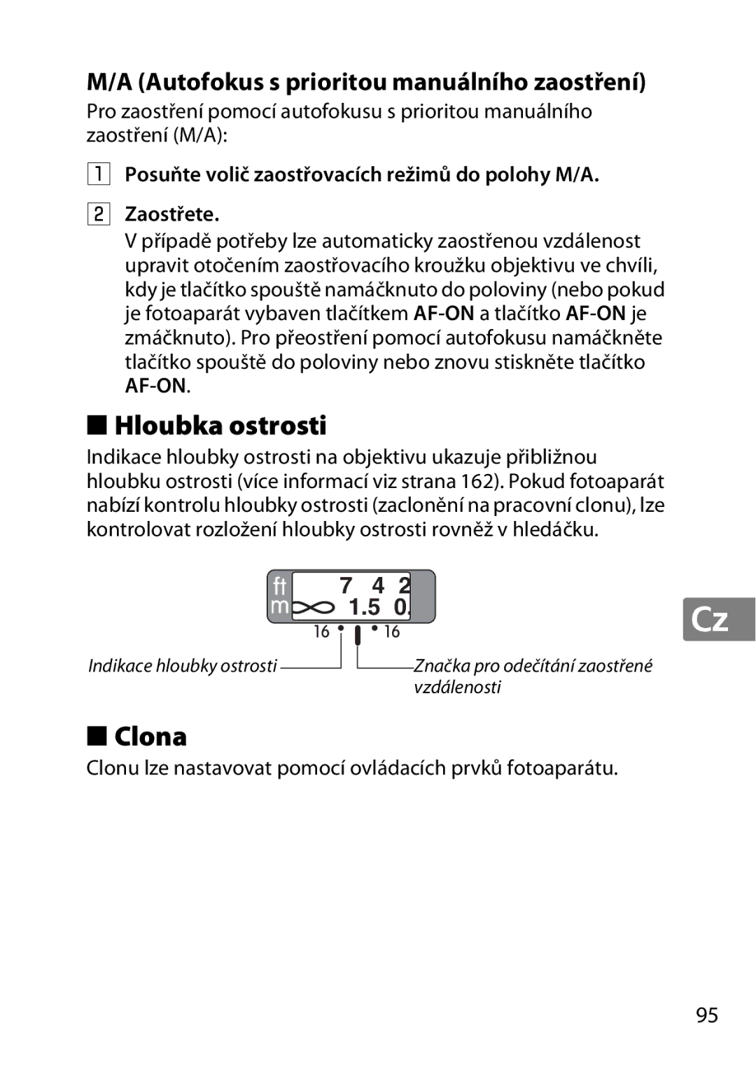 Nikon 2214, 2183B, 50mmf18G, 50mmf/1.8G, 2199B user manual Hloubka ostrosti, Clona, Autofokus s prioritou manuálního zaostření 