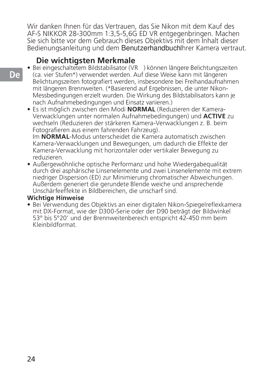 Nikon 2191 manual Die wichtigsten Merkmale, Wichtige Hinweise 