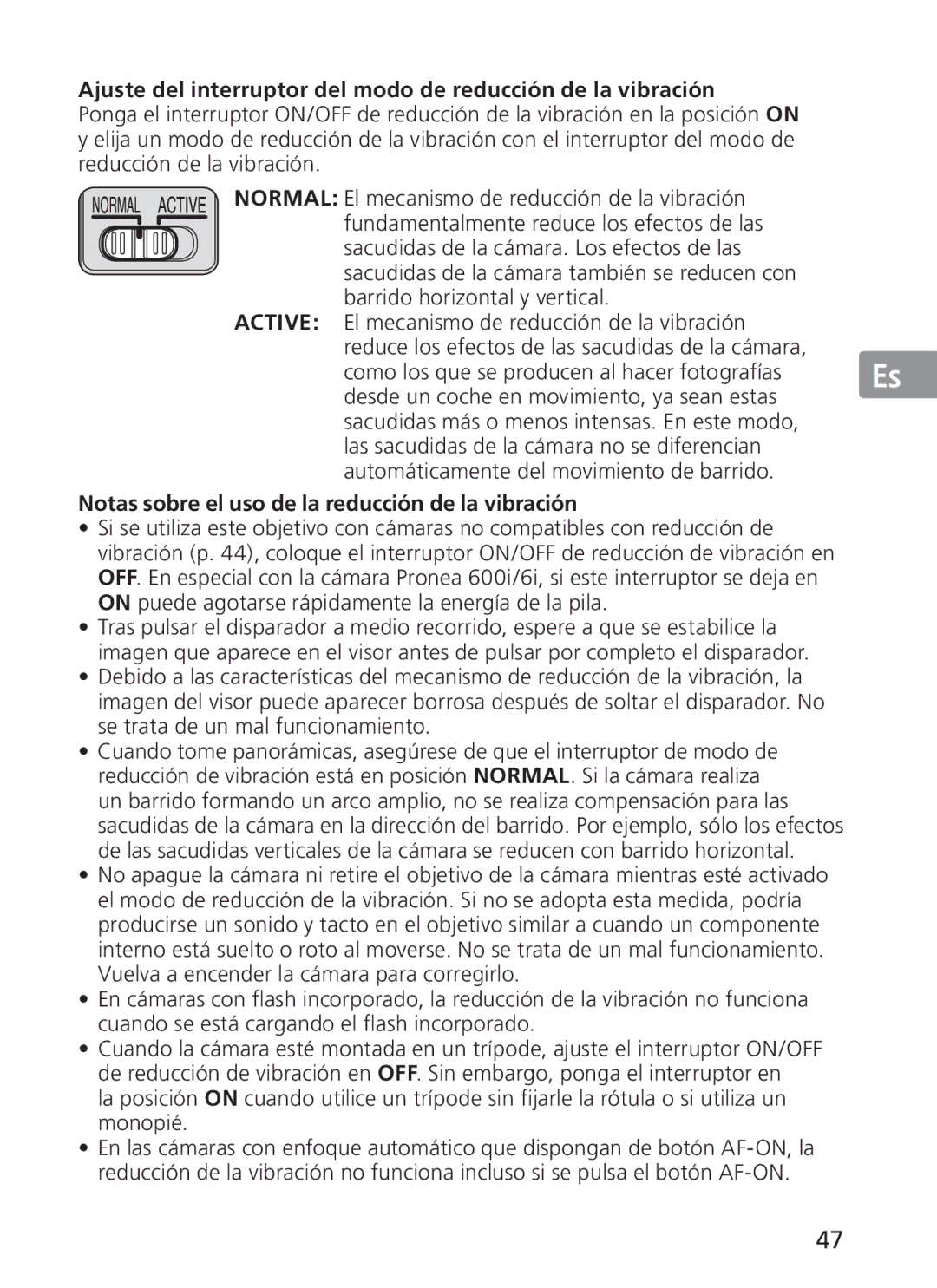 Nikon 2191 manual Ajuste del interruptor del modo de reducción de la vibración 