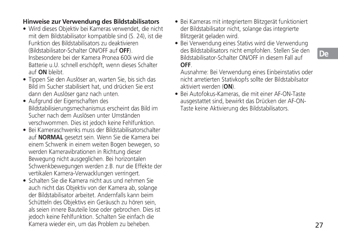 Nikon 2193 manual Hinweise zur Verwendung des Bildstabilisators 