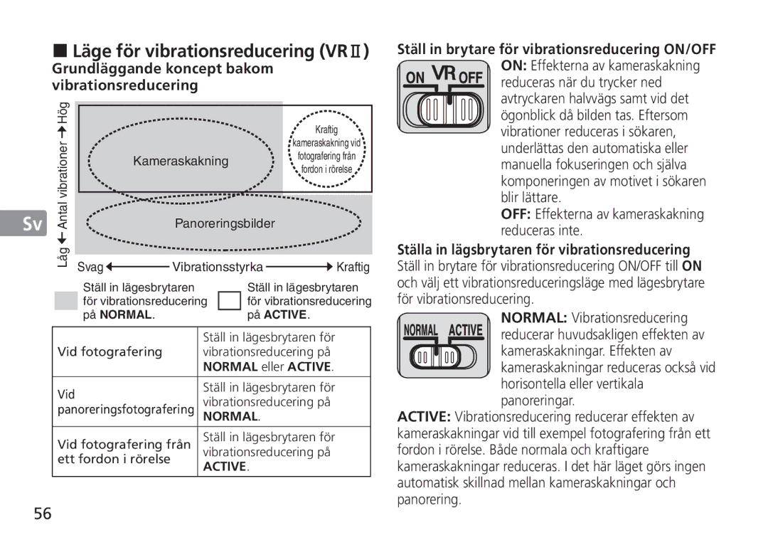 Nikon 2193 manual „ Läge för vibrationsreducering VRⅡ, Grundläggande koncept bakom vibrationsreducering 