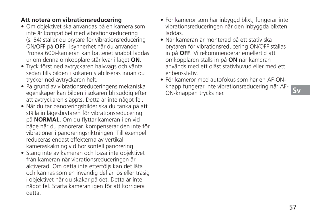 Nikon 2193 manual Att notera om vibrationsreducering 