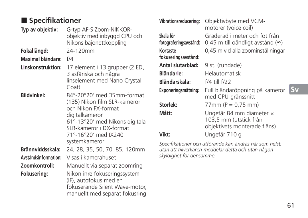 Nikon 2193 manual „ Specifikationer 