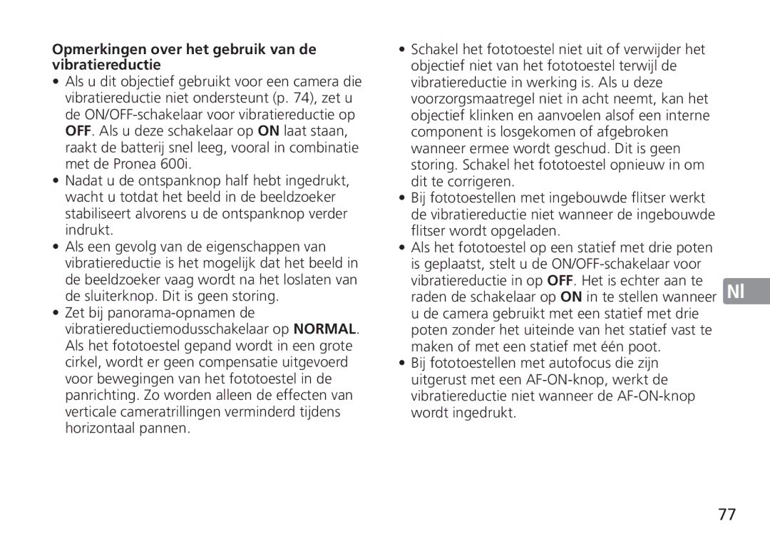 Nikon 2193 manual Opmerkingen over het gebruik van de vibratiereductie 