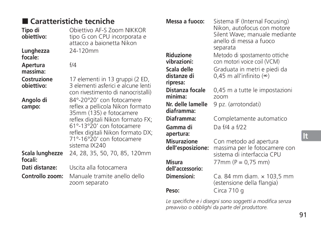 Nikon 2193 manual „ Caratteristiche tecniche 