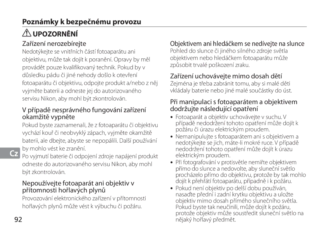 Nikon 2193 manual Jp Poznámky k bezpečnému provozu, Zařízení uchovávejte mimo dosah dětí 