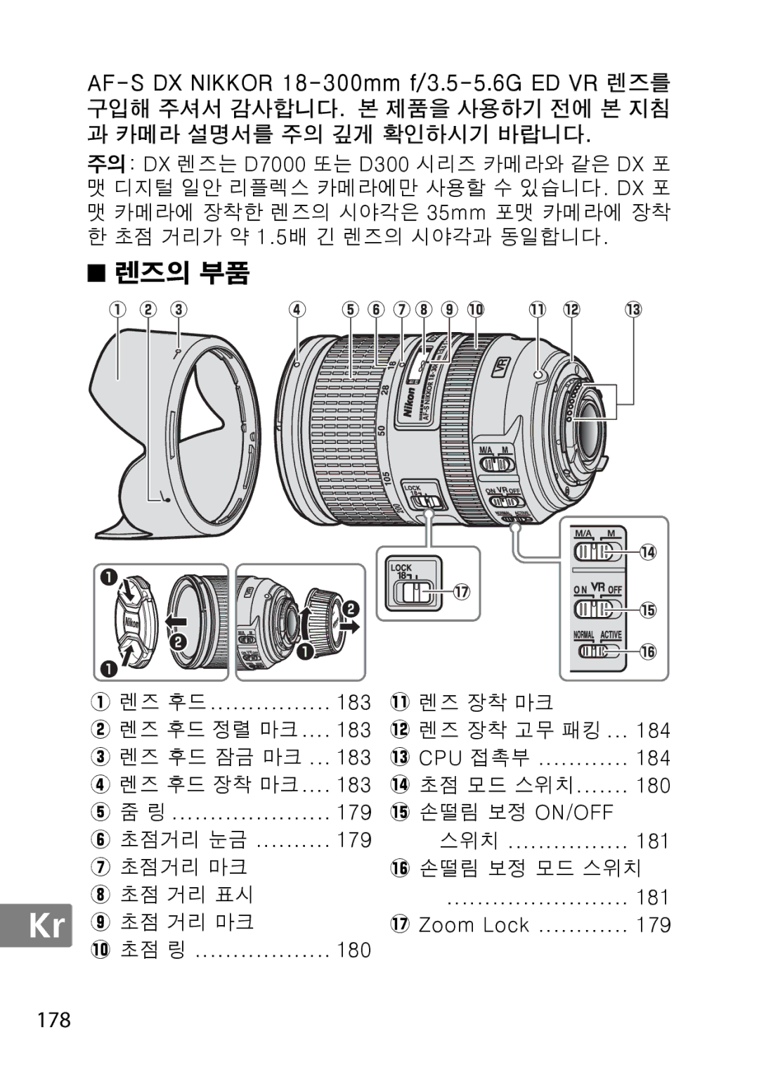 Nikon 2196 user manual 렌즈의 부품, 178 