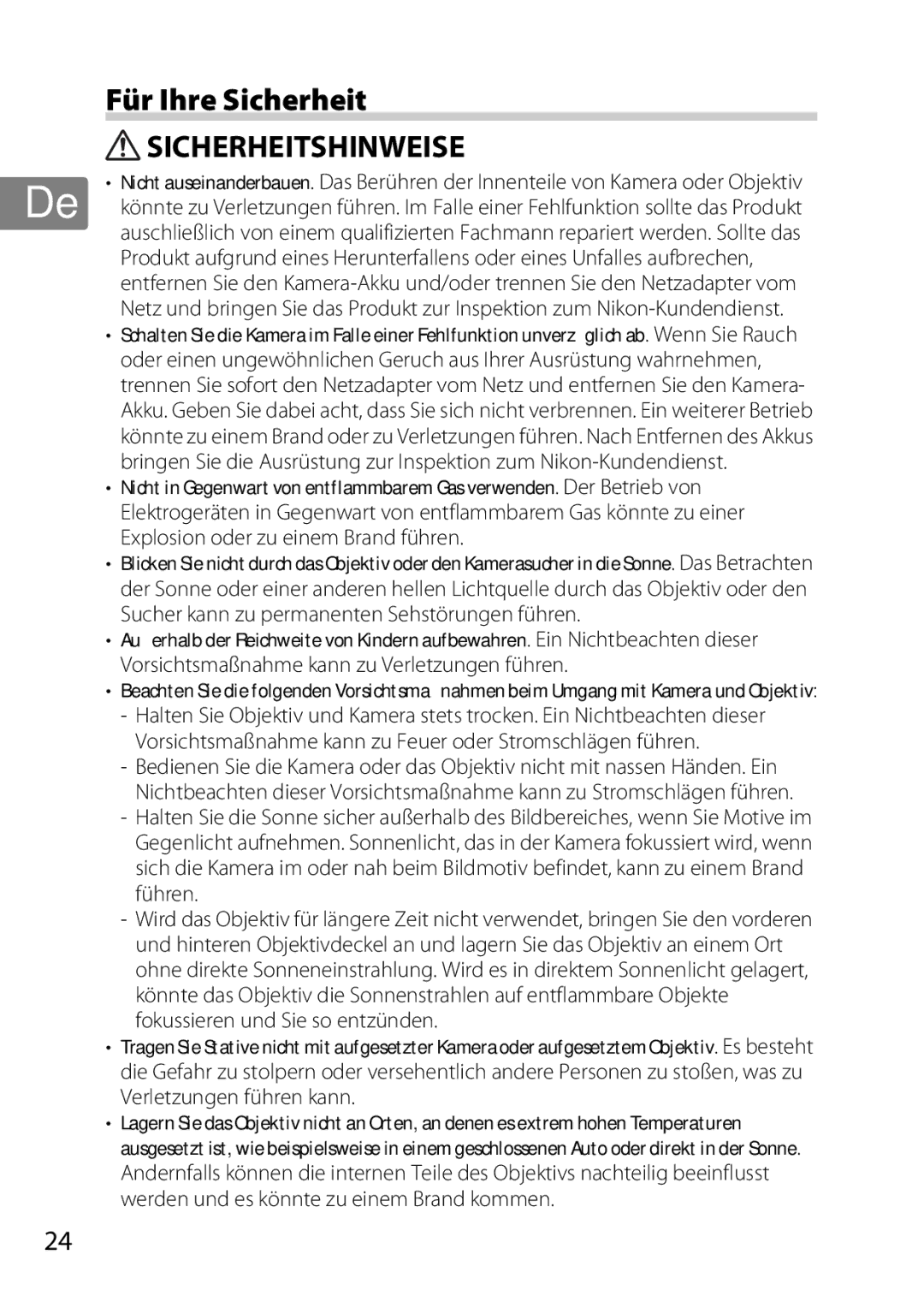 Nikon 2196 user manual Für Ihre Sicherheit, Sicherheitshinweise 