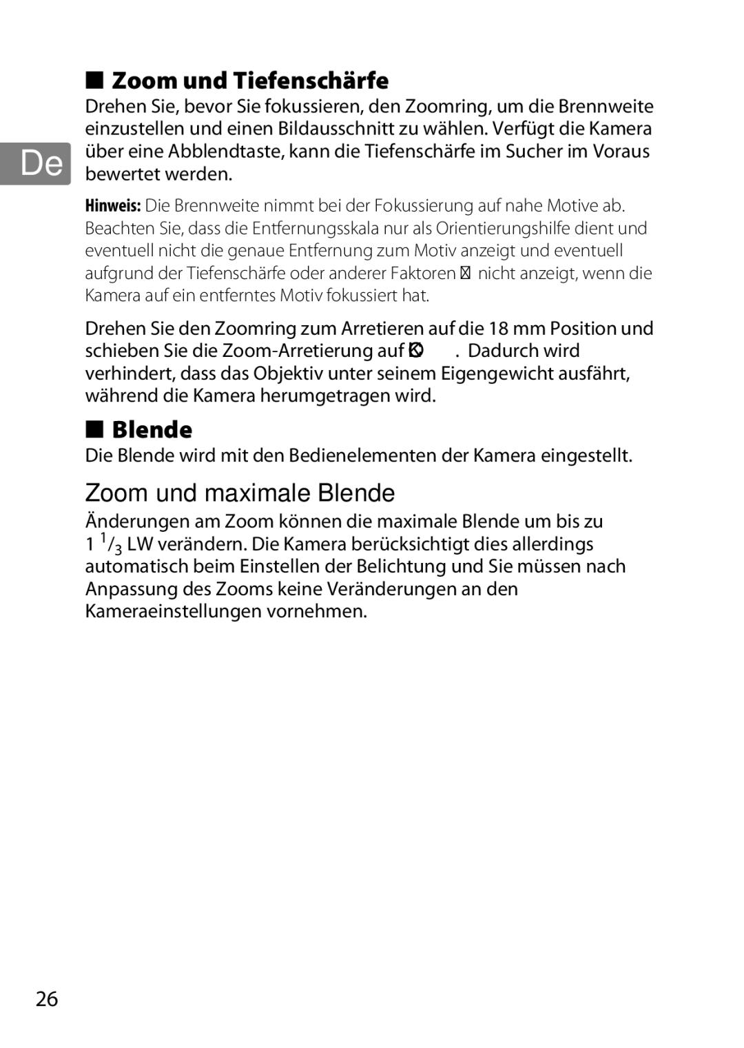 Nikon 2196 user manual Zoom und Tiefenschärfe, Zoom und maximale Blende, Bewertet werden 