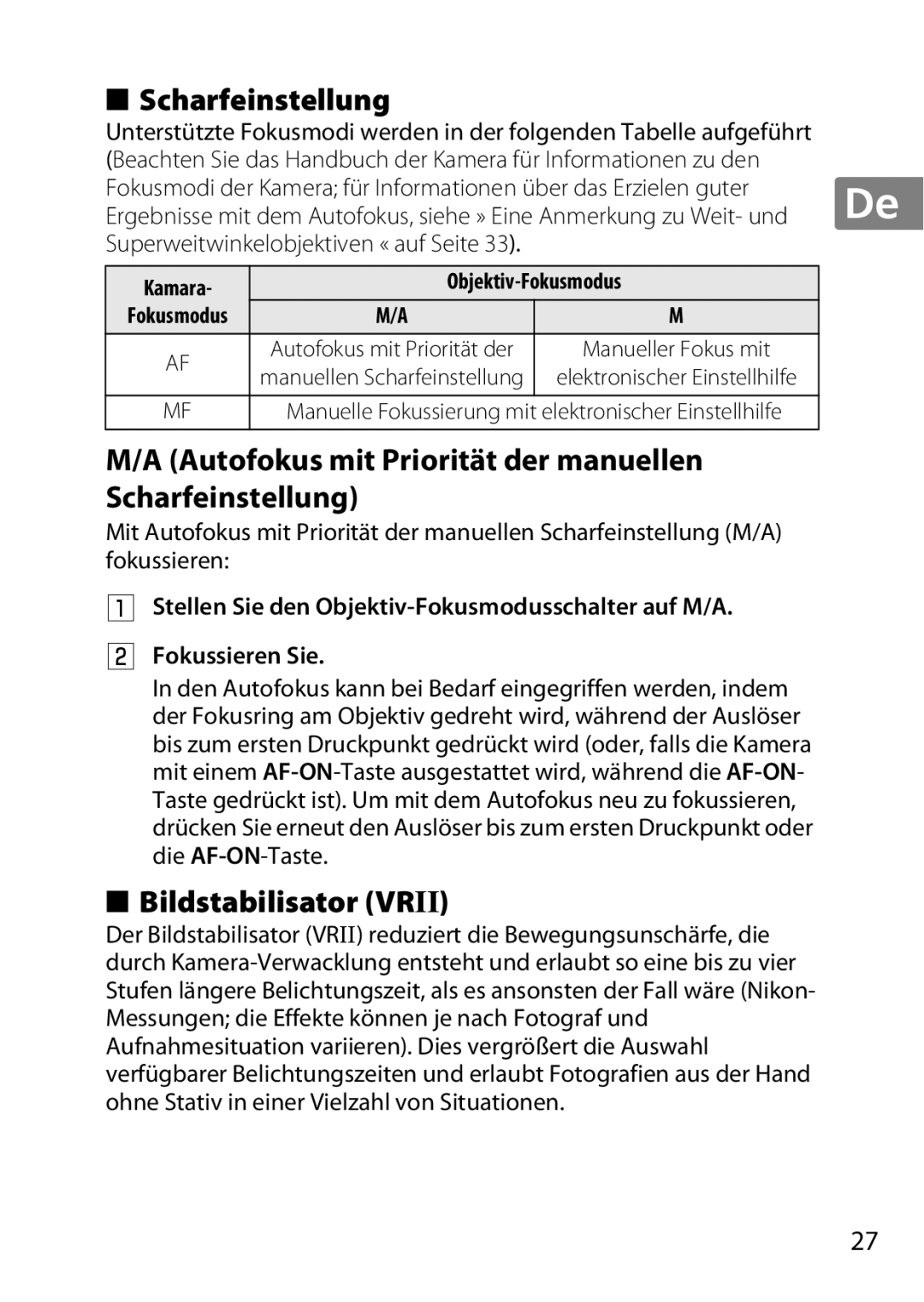 Nikon 2196 Autofokus mit Priorität der manuellen Scharfeinstellung, Bildstabilisator Vrii, Kamara Objektiv-Fokusmodus 