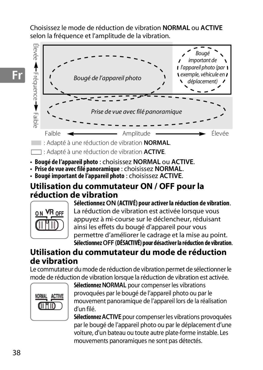 Nikon 2196 user manual Utilisation du commutateur du mode de réduction de vibration 