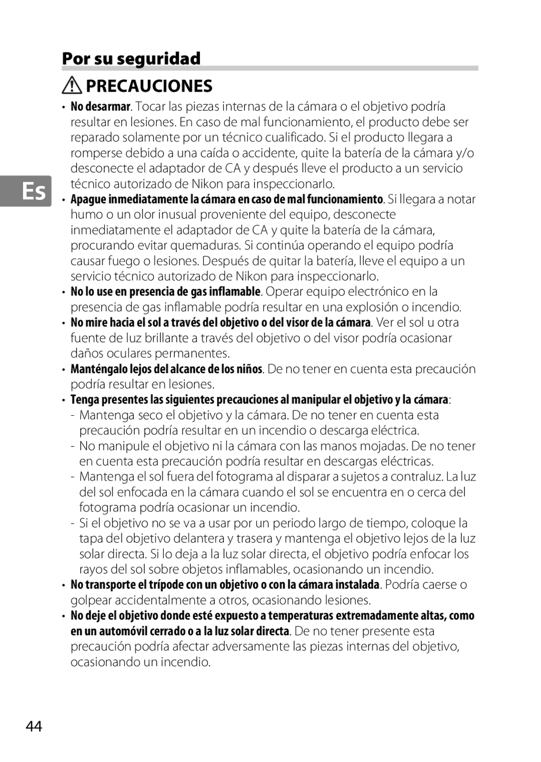 Nikon 2196 user manual Por su seguridad, Humo o un olor inusual proveniente del equipo, desconecte 